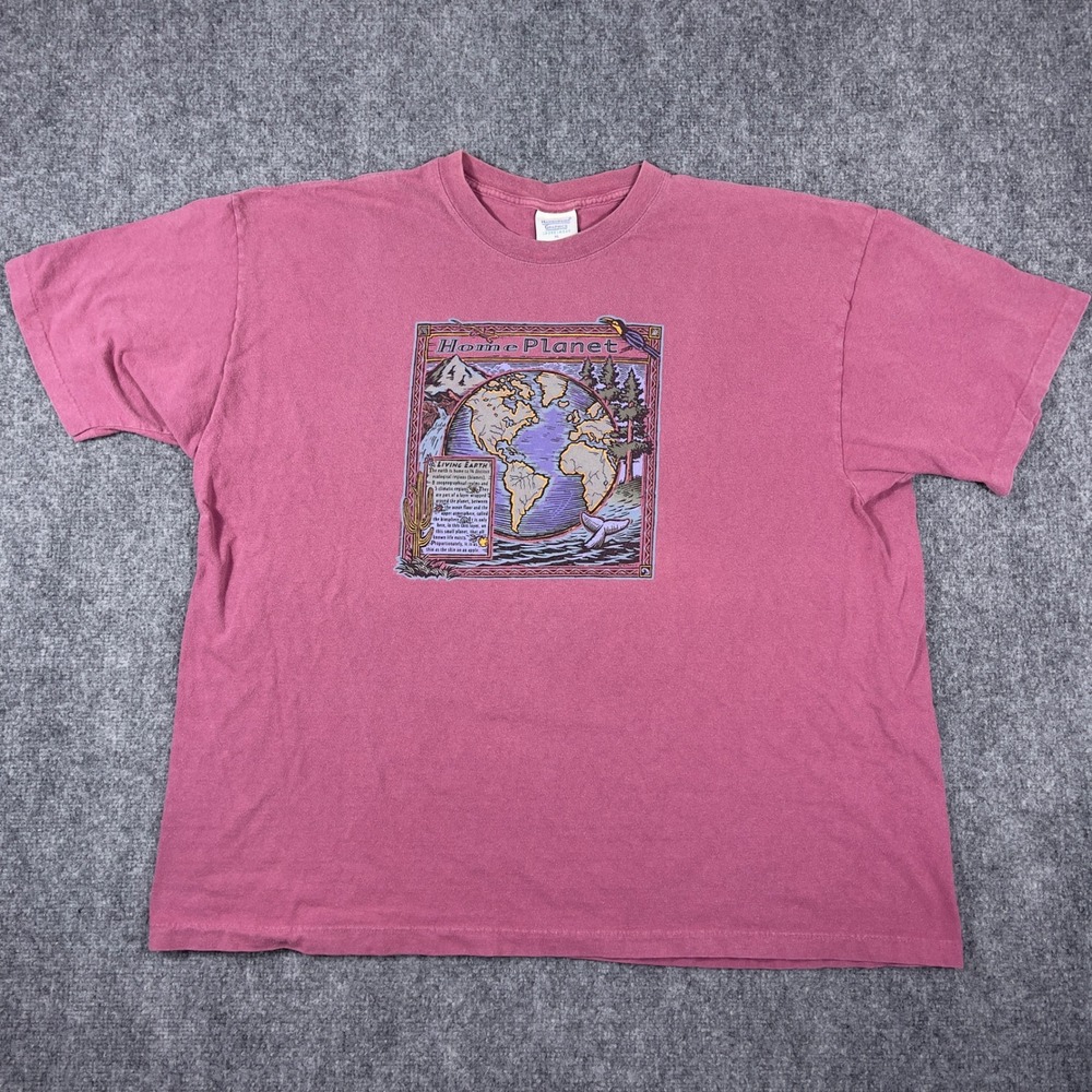 Vintage Home Planet Living Earth T-Shirt Mens XL Pink Tee